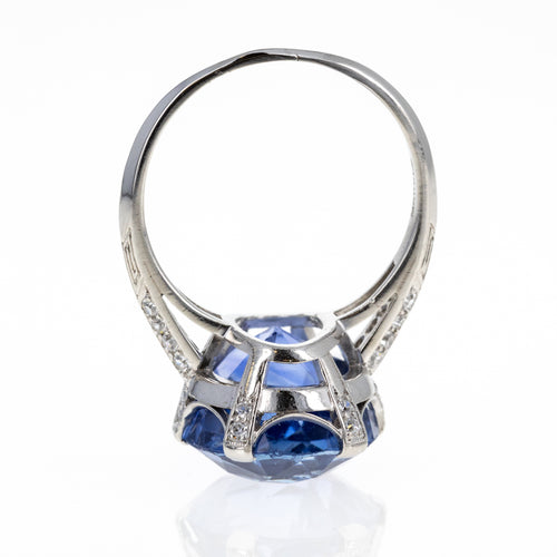 Art Deco Marcus & Co. Platinum 12 Carat No Heat Sapphire Diamond Ring - Queen May