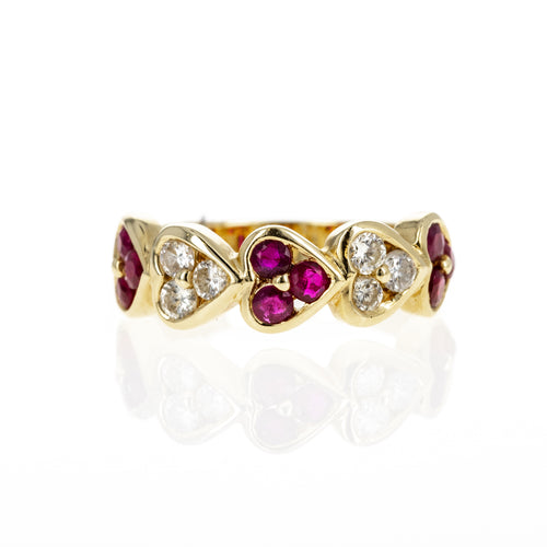 18K Yellow Gold 0.79 Carat Ruby Diamond Heart Ring - Queen May