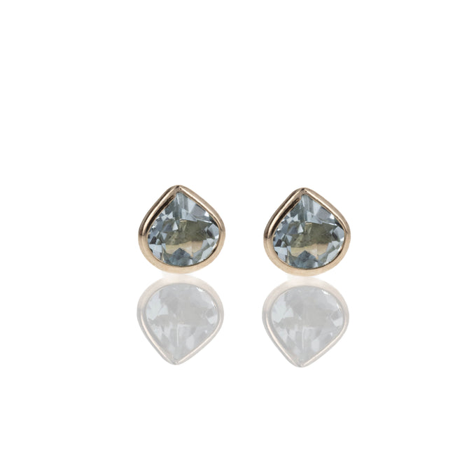 14K Yellow Gold 0.46 Carat Aquamarine Pear Bezel Stud Earrings - Queen May