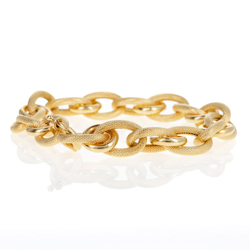 18K Yellow Gold Textured Link Bracelet - Queen May