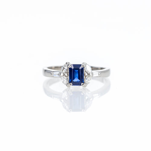 Platinum 0.76 Carat Emerald Cut Sapphire Diamond Ring - Queen May