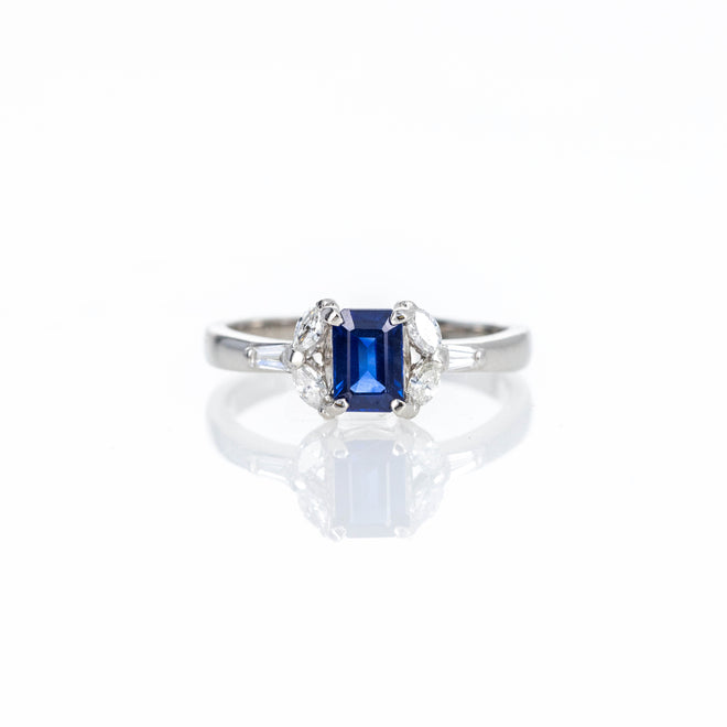 Platinum 0.76 Carat Emerald Cut Sapphire Diamond Ring - Queen May