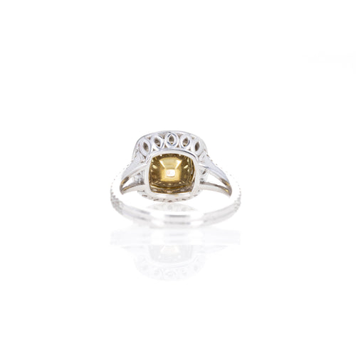 2.06 Carat Fancy Yellow Cushion Diamond Halo Engagement Ring - Queen May