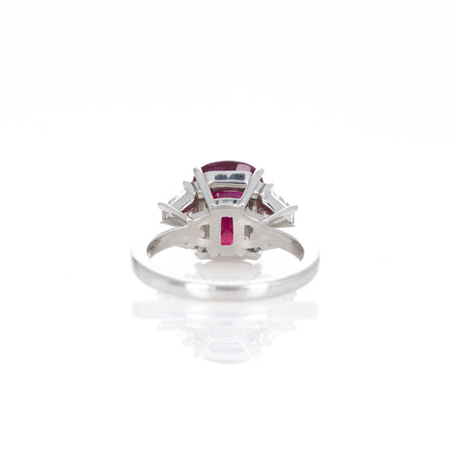 6.31 Carat Cushion Burma Natural Ruby Diamond Three Stone Ring - Queen May