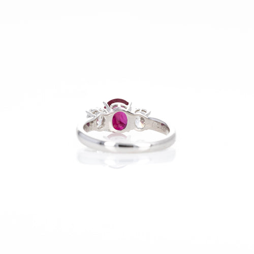 Platinum 1.26 Carat Oval Burma Ruby Diamond Three Stone Ring - Queen May