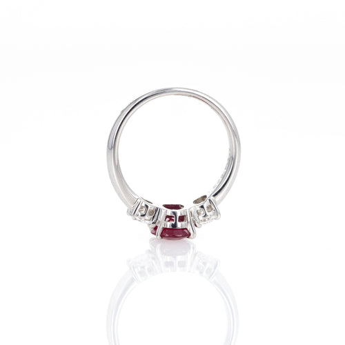 Platinum 1.26 Carat Oval Burma Ruby Diamond Three Stone Ring - Queen May