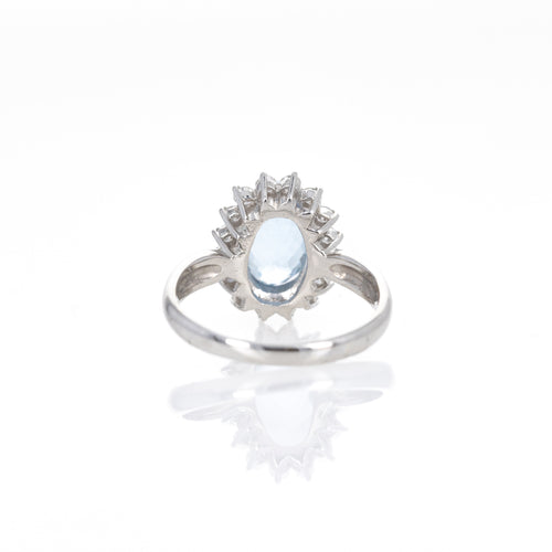 Platinum 2.56 Carat Oval Aquamarine Diamond Halo Ring - Queen May