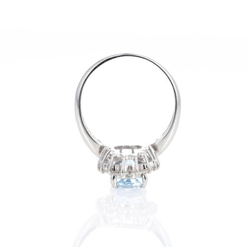 Platinum 2.56 Carat Oval Aquamarine Diamond Halo Ring - Queen May