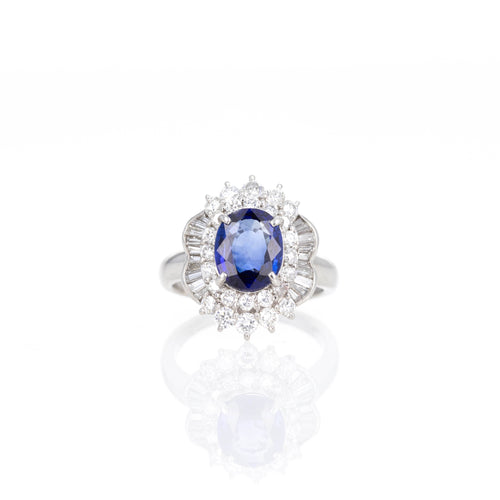 Platinum 1.99 Carat Oval Sapphire Diamond Halo Ring - Queen May