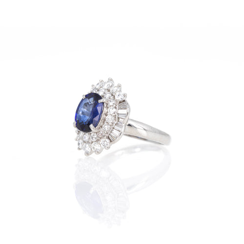 Platinum 1.99 Carat Oval Sapphire Diamond Halo Ring - Queen May