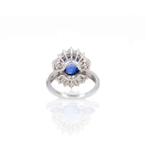 Platinum 1.99 Carat Oval Sapphire Diamond Halo Ring - Queen May