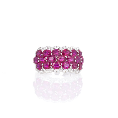 Platinum Oval Ruby Diamond Pave Wide Band - Queen May