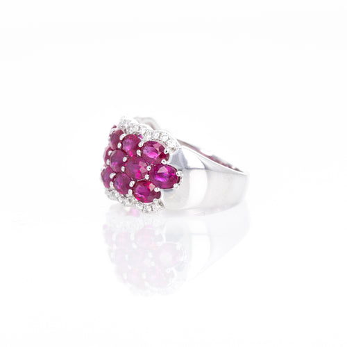 Platinum Oval Ruby Diamond Pave Wide Band - Queen May