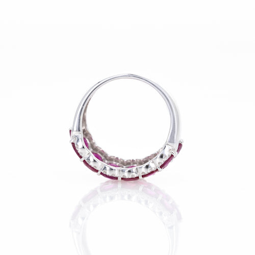 Platinum Oval Ruby Diamond Pave Wide Band - Queen May