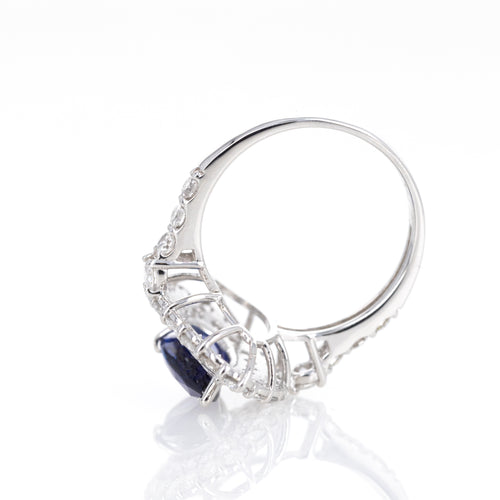 Platinum 2.01 Carat Pear Ceylon ''Royal Blue'' Sapphire Diamond Halo Ring - Queen May