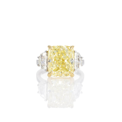 10.07 Carat Fancy Yellow Cushion Diamond Three Stone Ring - Queen May