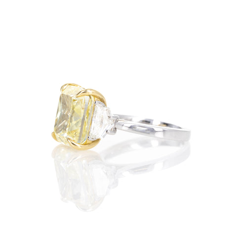 10.07 Carat Fancy Yellow Cushion Diamond Three Stone Ring - Queen May