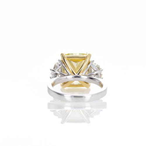 10.07 Carat Fancy Yellow Cushion Diamond Three Stone Ring - Queen May