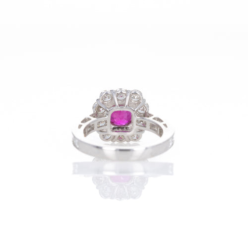 Platinum 1.95 Carat Oval Burma Ruby Diamond Halo Ring - Queen May