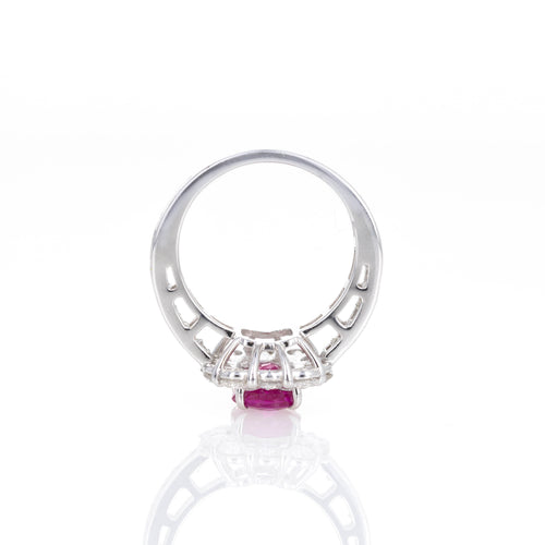 Platinum 1.95 Carat Oval Burma Ruby Diamond Halo Ring - Queen May