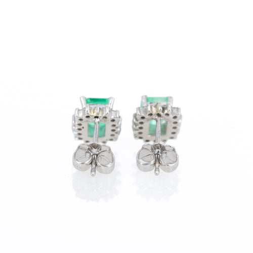 Platinum 1.30 Carat Emerald Diamond Halo Stud Earrings - Queen May