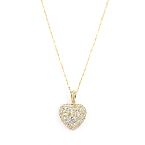 18K Yellow Gold 2.10 Carat Diamond Pave Heart Pendant Necklace - Queen May