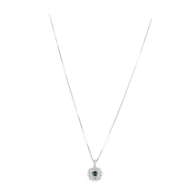 Platinum 0.44 Carat Round Alexandrite Diamond Halo Pendant Necklace - Queen May