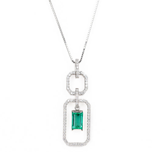 Platinum 0.62 Carat Emerald Diamond Pendant Necklace - Queen May