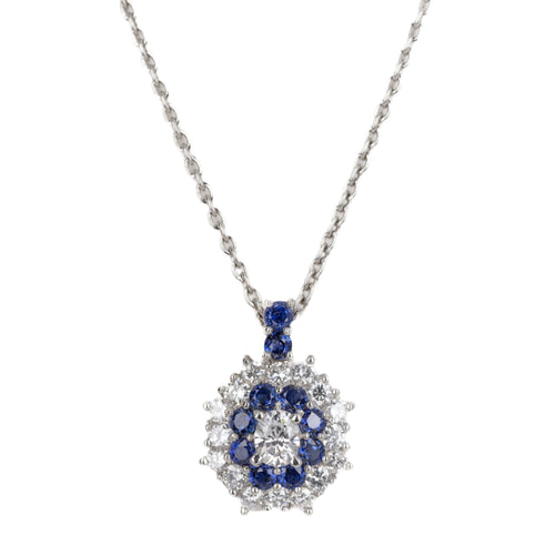 Platinum 0.36 Carat Oval Diamond Sapphire Halo Pendant Necklace - Queen May