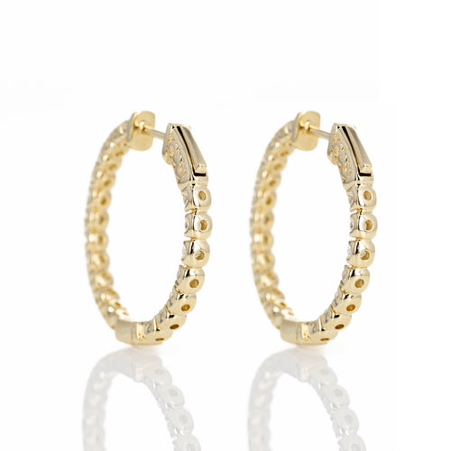 14K Yellow Gold 1.94 Carat Round Diamond Inside-Out Hoop Earrings - Queen May