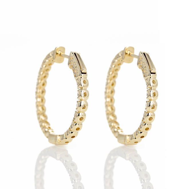 14K Yellow Gold 1.94 Carat Round Diamond Inside-Out Hoop Earrings - Queen May