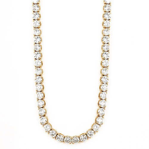 18K Yellow Gold 16.34 Carat Round Diamond Tennis Necklace - Queen May