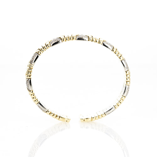 Two Toned 18K Gold Pave Diamond Textured Bangle - Queen May