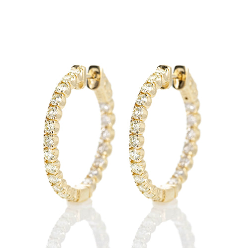 14K Yellow Gold 1.94 Carat Round Diamond Inside-Out Hoop Earrings - Queen May