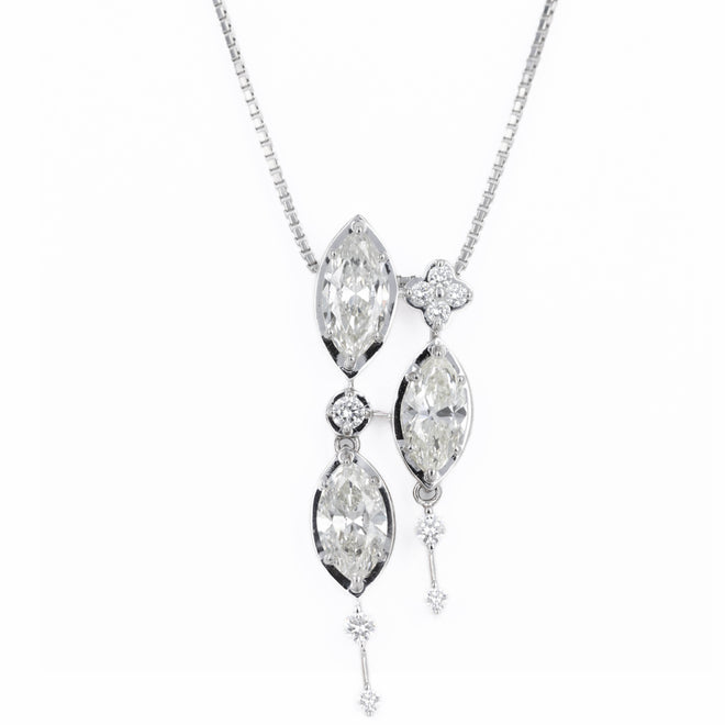 Platinum 2.26 Carat Marquise Diamond Trio Pendant Necklace - Queen May