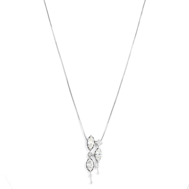 Platinum 2.26 Carat Marquise Diamond Trio Pendant Necklace - Queen May