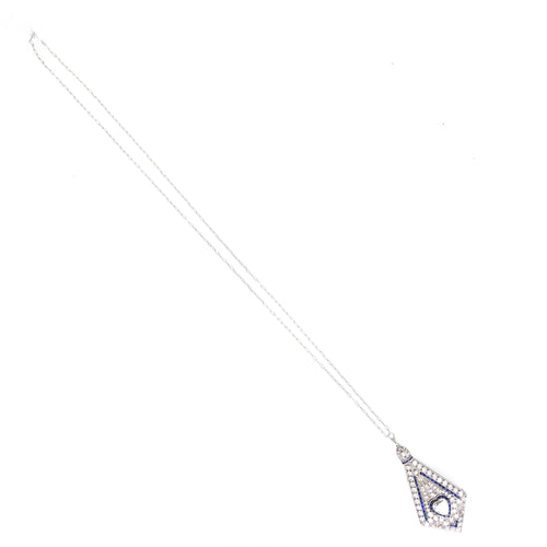 Art Deco Platinum 1.40 Carat Heart Diamond Synthetic Sapphire Brooch Pendant Necklace - Queen May