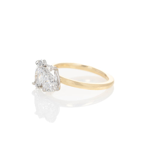 14K Yellow Gold Platinum 2.02 Carat Two Stone Diamond Marquise Pear Engagement Ring - Queen May