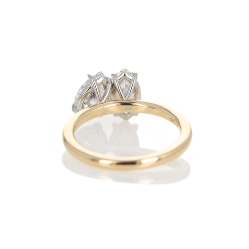 14K Yellow Gold Platinum 2.02 Carat Two Stone Diamond Marquise Pear Engagement Ring - Queen May