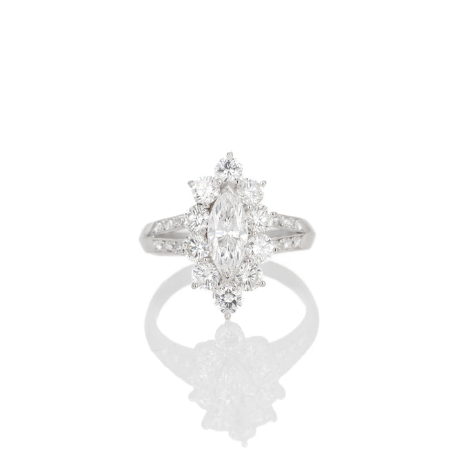 Platinum 0.71 Carat Marquise Diamond Halo Engagement Ring - Queen May