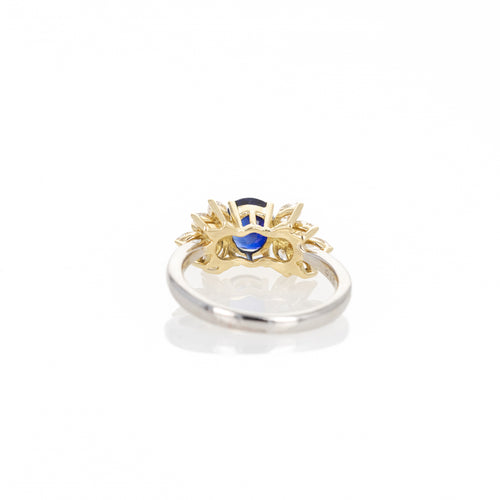 Platinum 18K Yellow Gold 1.07 Carat Cushion Sapphire Diamond Marquise Ring - Queen May