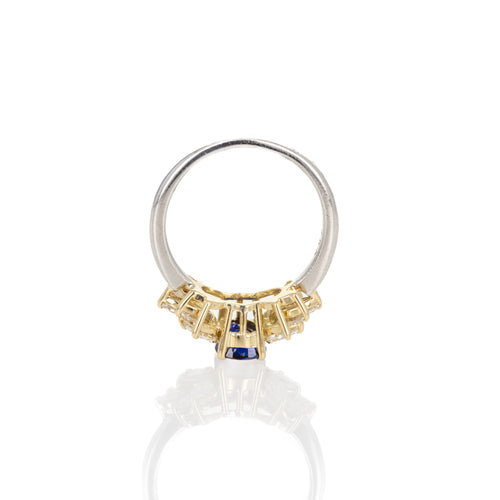 Platinum 18K Yellow Gold 1.07 Carat Cushion Sapphire Diamond Marquise Ring - Queen May