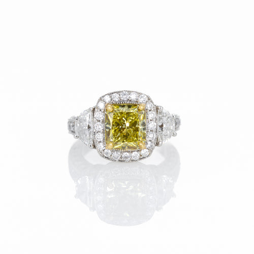 3.11 Carat Fancy Brownish Greenish Yellow Radiant Diamond Engagement Ring - Queen May