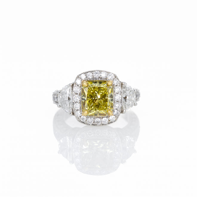 3.11 Carat Fancy Brownish Greenish Yellow Radiant Diamond Engagement Ring - Queen May