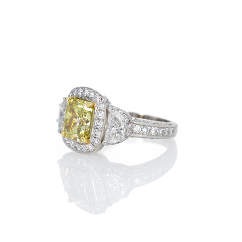 3.11 Carat Fancy Brownish Greenish Yellow Radiant Diamond Engagement Ring - Queen May