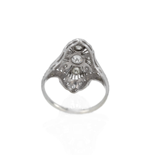 Art Deco Platinum 0.50 Carat Diamond Filigree Shield Ring - Queen May