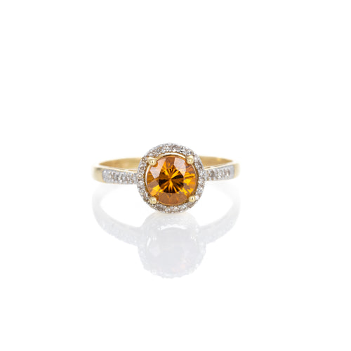 14K Yellow Gold 1.5 Carat Orange Zircon Diamond Ring - Queen May