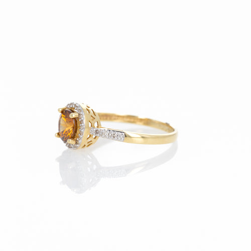 14K Yellow Gold 1.5 Carat Orange Zircon Diamond Ring - Queen May