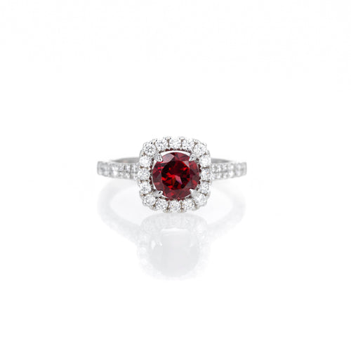 18K White Gold 1.18 Carat Garnet Diamond Halo Ring - Queen May