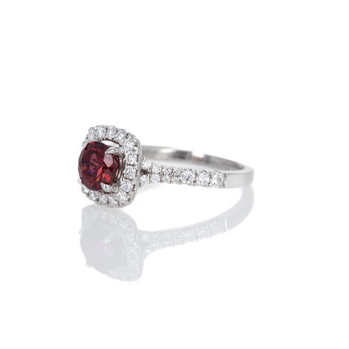 18K White Gold 1.18 Carat Garnet Diamond Halo Ring - Queen May